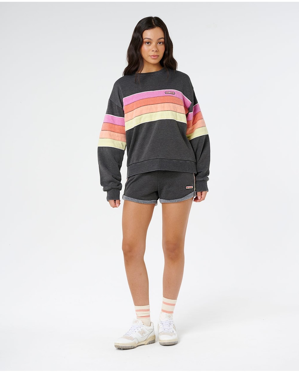 Rip Curl Women's Surf Revival Relaxed Crewneck in Washed Black, detail