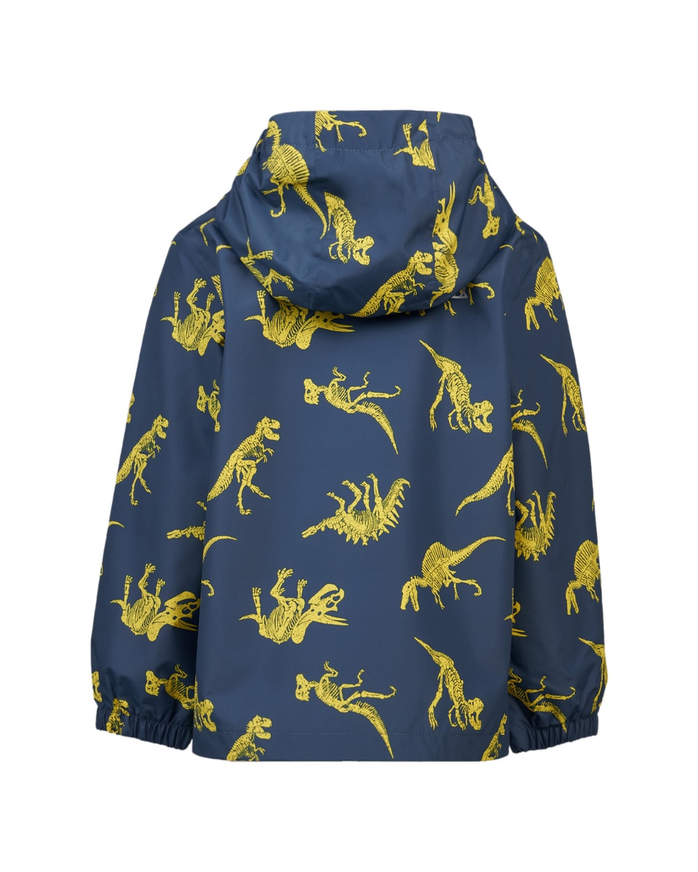 Ripzone Boys' Thunder Rain Jacket in navy dinosaur-bone print, back view