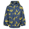 Ripzone Boys' Thunder Rain Jacket in navy dinosaur-bone print, front view