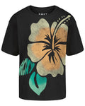 Roxy Girls' Hibiscus Oversized Tee - Phantom, front flat lay