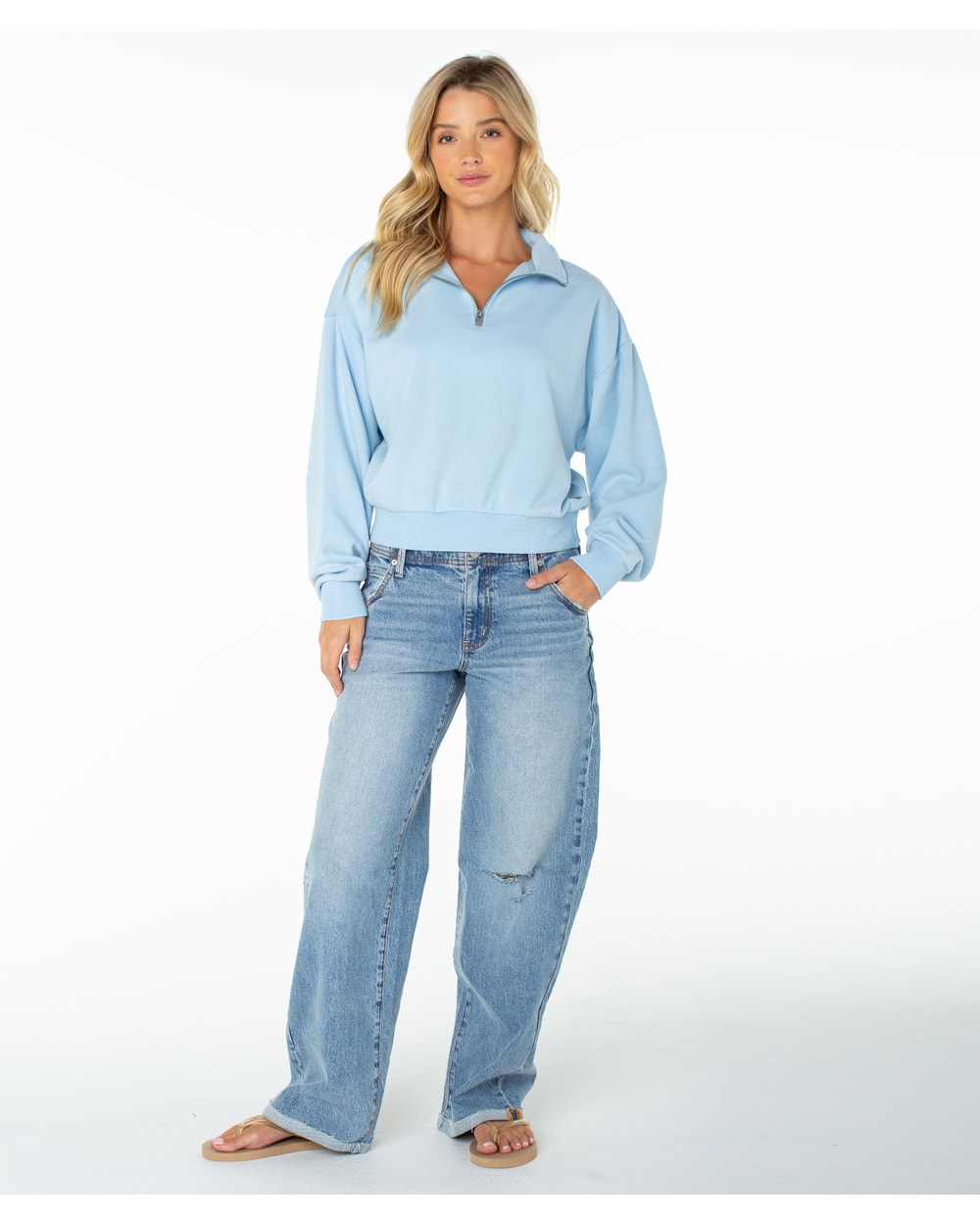 Roxy Women's Half Moon Quarter Zip Sweatshirt - CERULEAN