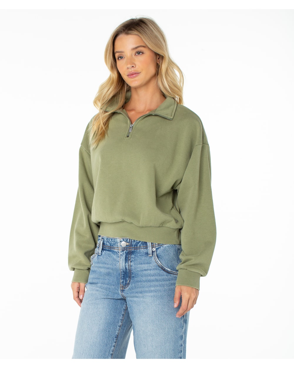 Roxy Women's Half Moon Quarter Zip Sweatshirt - OIL GREEN