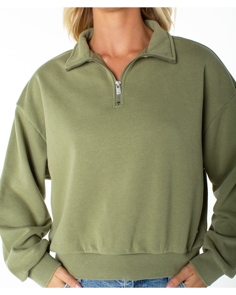 Roxy Women's Half Moon Quarter Zip Sweatshirt - OIL GREEN