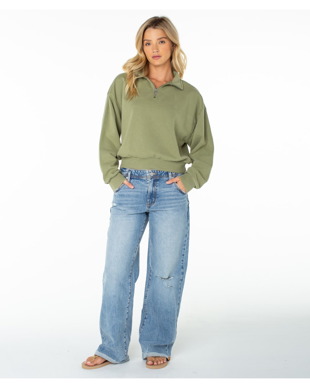 Roxy Women's Half Moon Quarter Zip Sweatshirt - OIL GREEN
