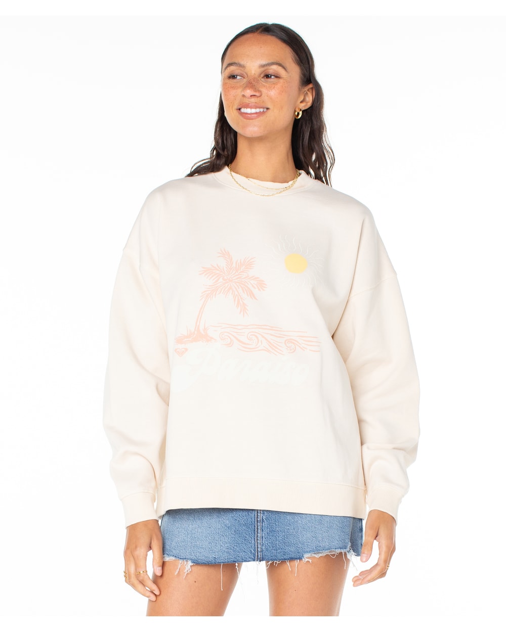 Roxy Women's Lineup Oversized Crew - Pink Champagne Paraiso - front