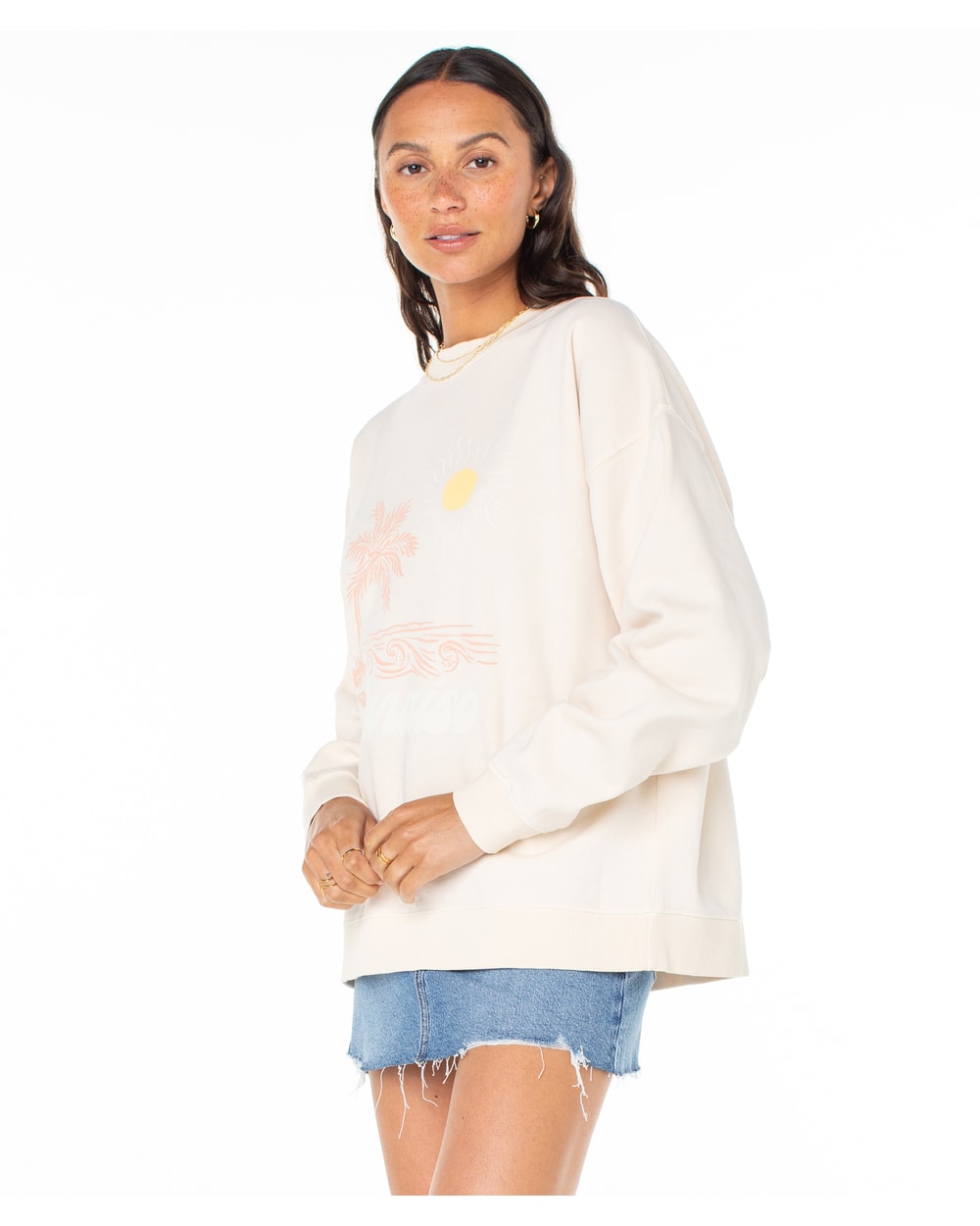 Roxy Women's Lineup Oversized Crew - Pink Champagne Paraiso - detail