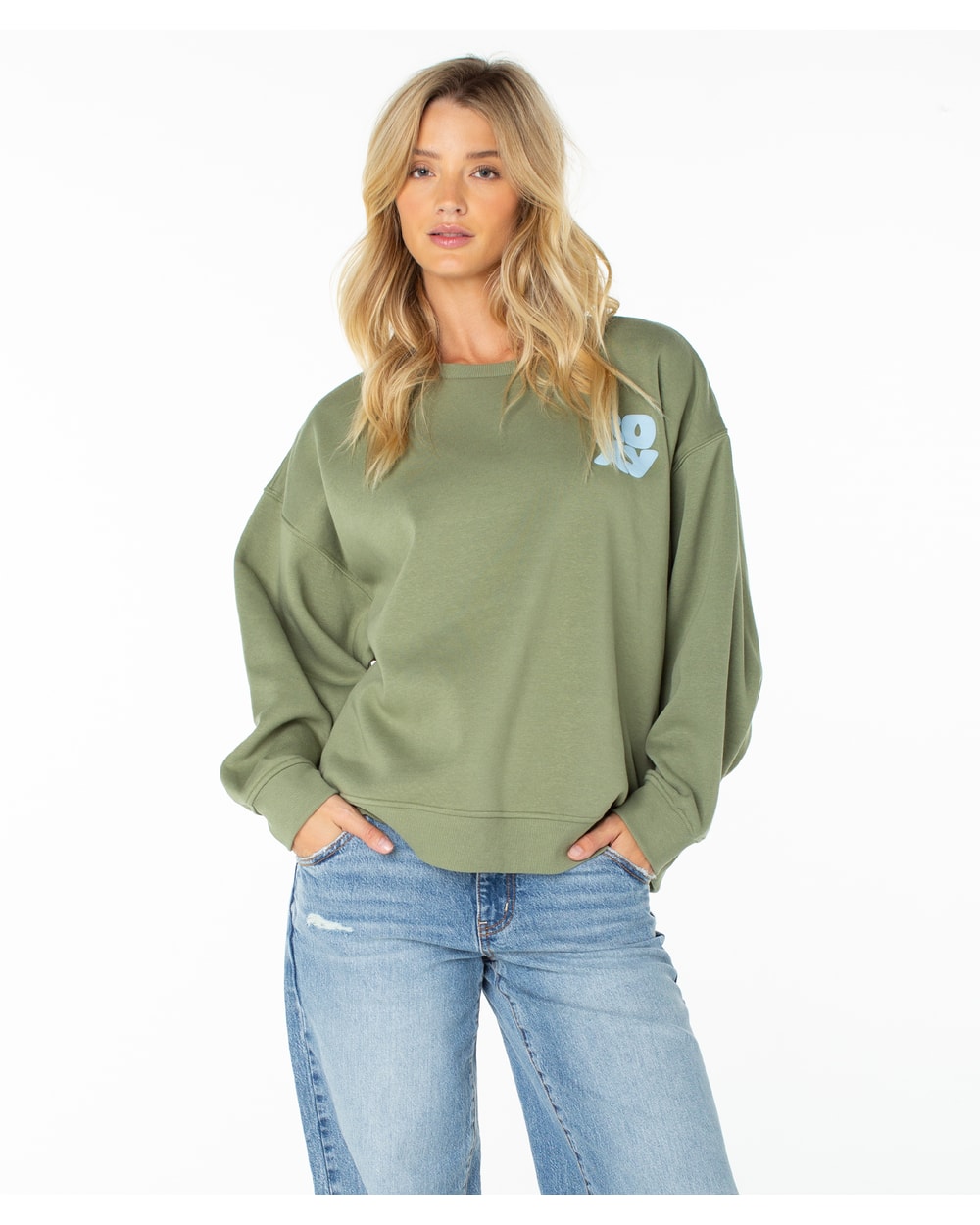Roxy Women's Morning Stroll Wave Riders Crewneck Sweatshirt - OIL GREEN WAVE RIDERS CLUB