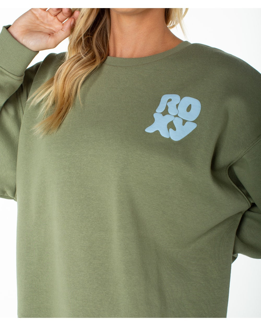 Roxy Women's Morning Stroll Wave Riders Crewneck Sweatshirt - OIL GREEN WAVE RIDERS CLUB