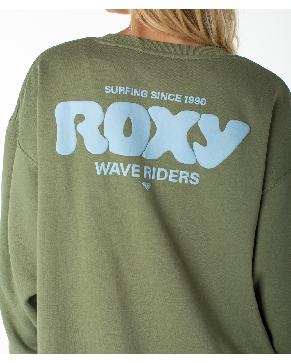 Roxy Women's Morning Stroll Wave Riders Crewneck Sweatshirt - OIL GREEN WAVE RIDERS CLUB