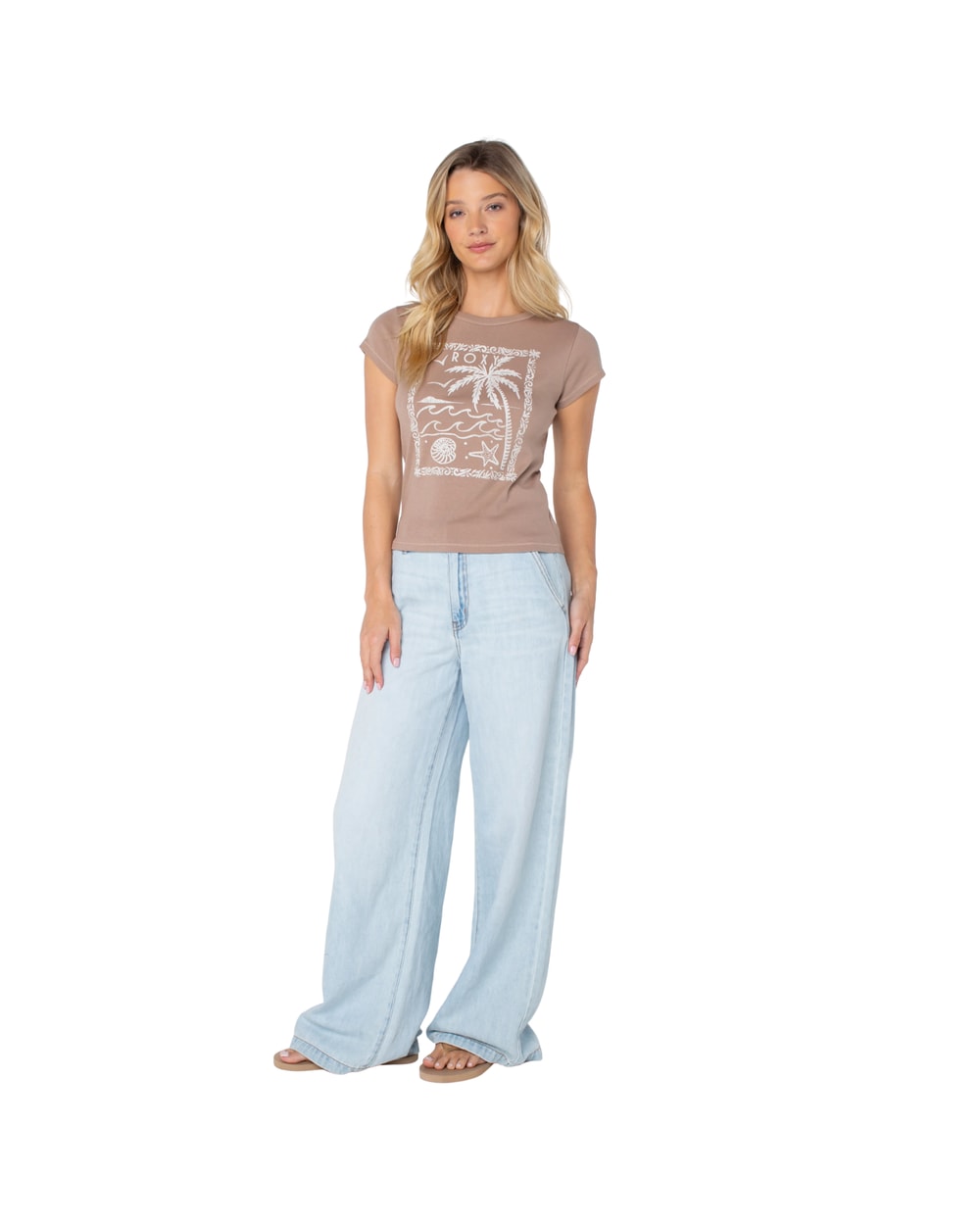 Roxy Women's Palm Poster 90s Baby T-Shirt - GINGER SNAP PALM POSTER