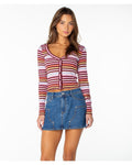 Roxy Women's Terrace Long Sleeve Top - PORT RETRO STRIPE