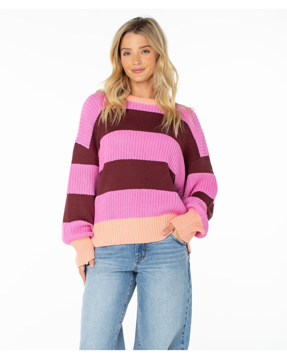 Roxy Women's West Side Sweater - FUCHSIA PINK STRIPE