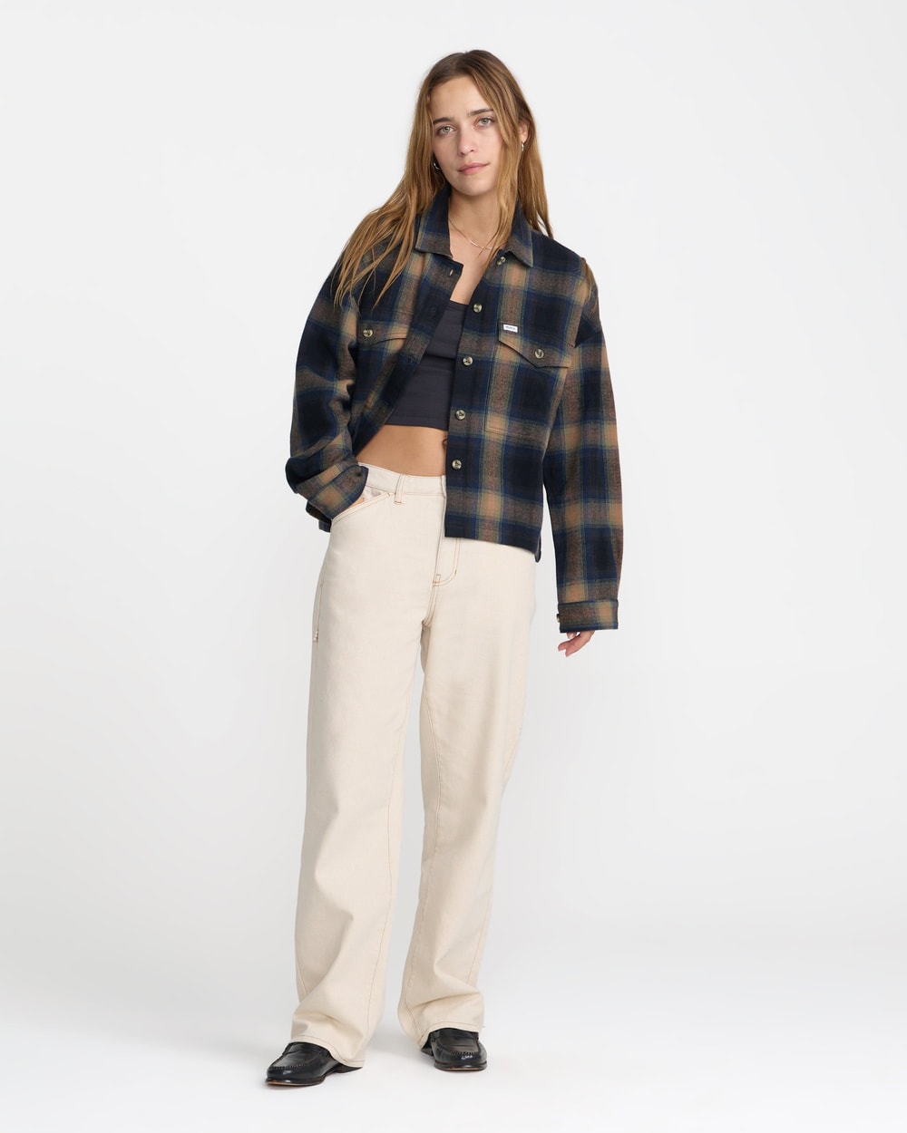 RVCA Women's Bonito Boxy Flannel Shirt - BLACK