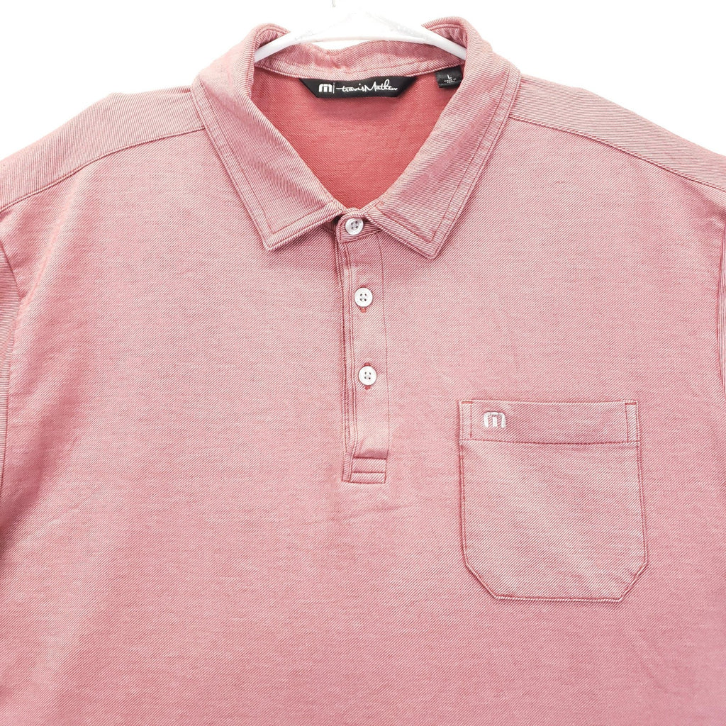 TravisMathew Local Discount Polo Heather Blush - collar and pocket detail
