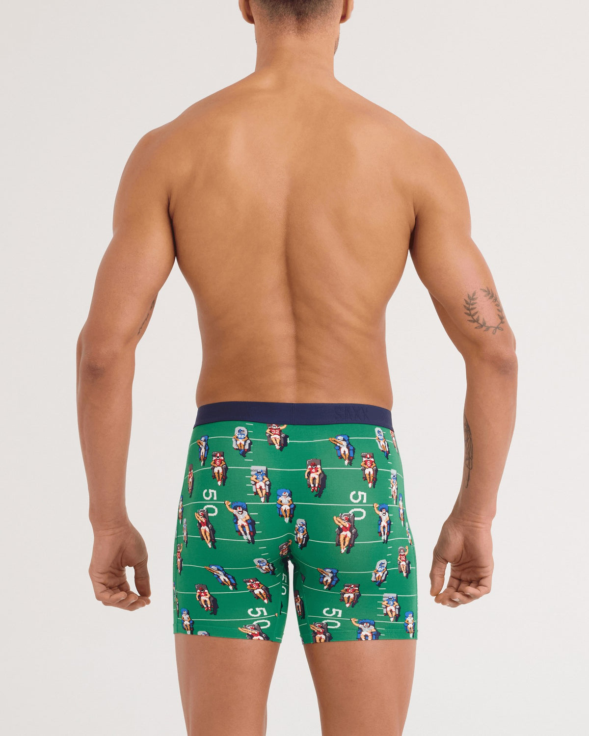 Saxx Vibe Xtra Soft Comfort Boxer Brief - Armchair QB Green, on model, back
