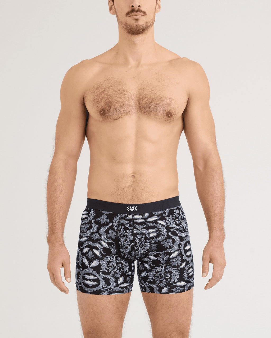 Saxx Vibe Xtra Soft Comfort Boxer Brief (2 Pack) - Backsplash Black, on model, front