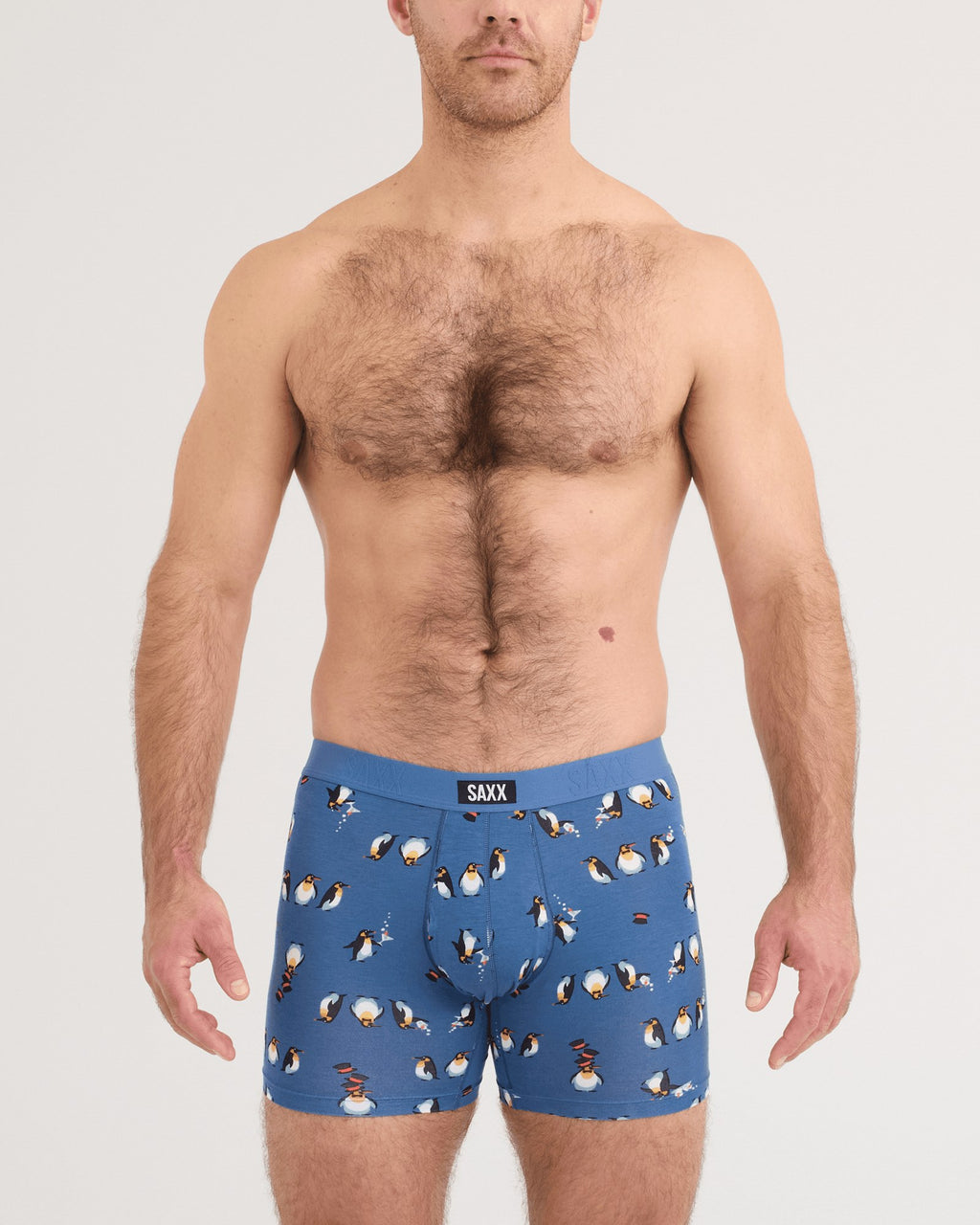 Saxx Vibe Xtra Soft Comfort Boxer Brief - Black Tie Affair Blue, on model, front