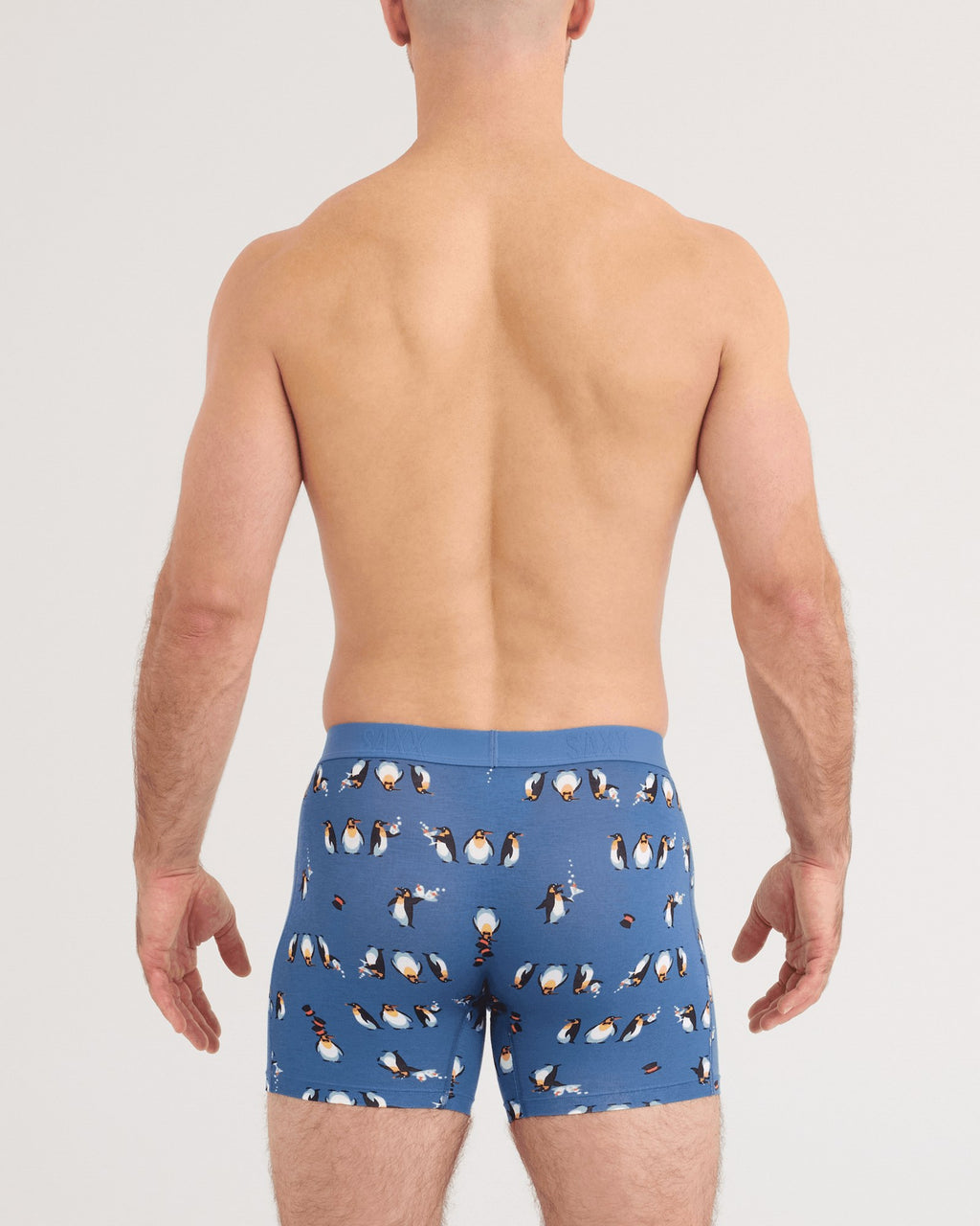 Saxx Vibe Xtra Soft Comfort Boxer Brief - Black Tie Affair Blue, on model, back