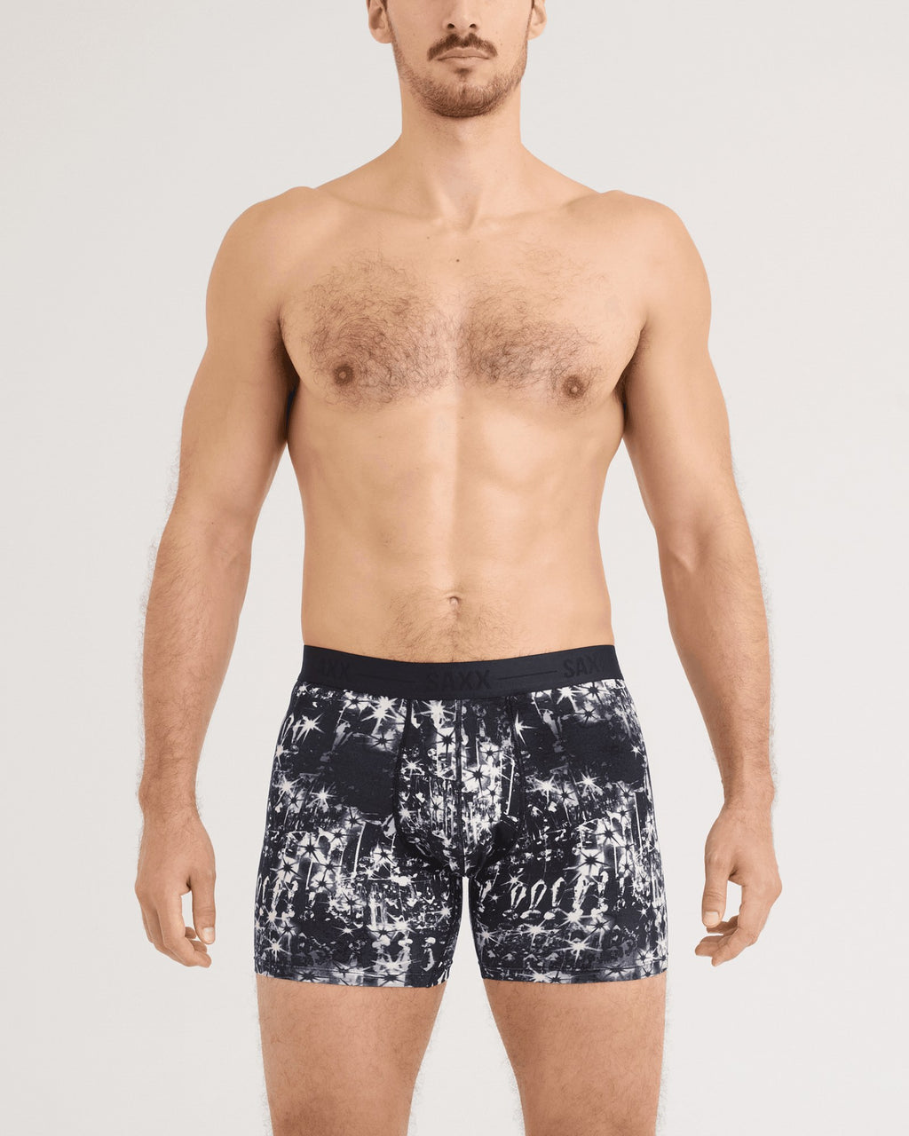 Saxx Men’s Smooth Luxe Micro Modal Boxer Brief - Chandelier Black, on model, front