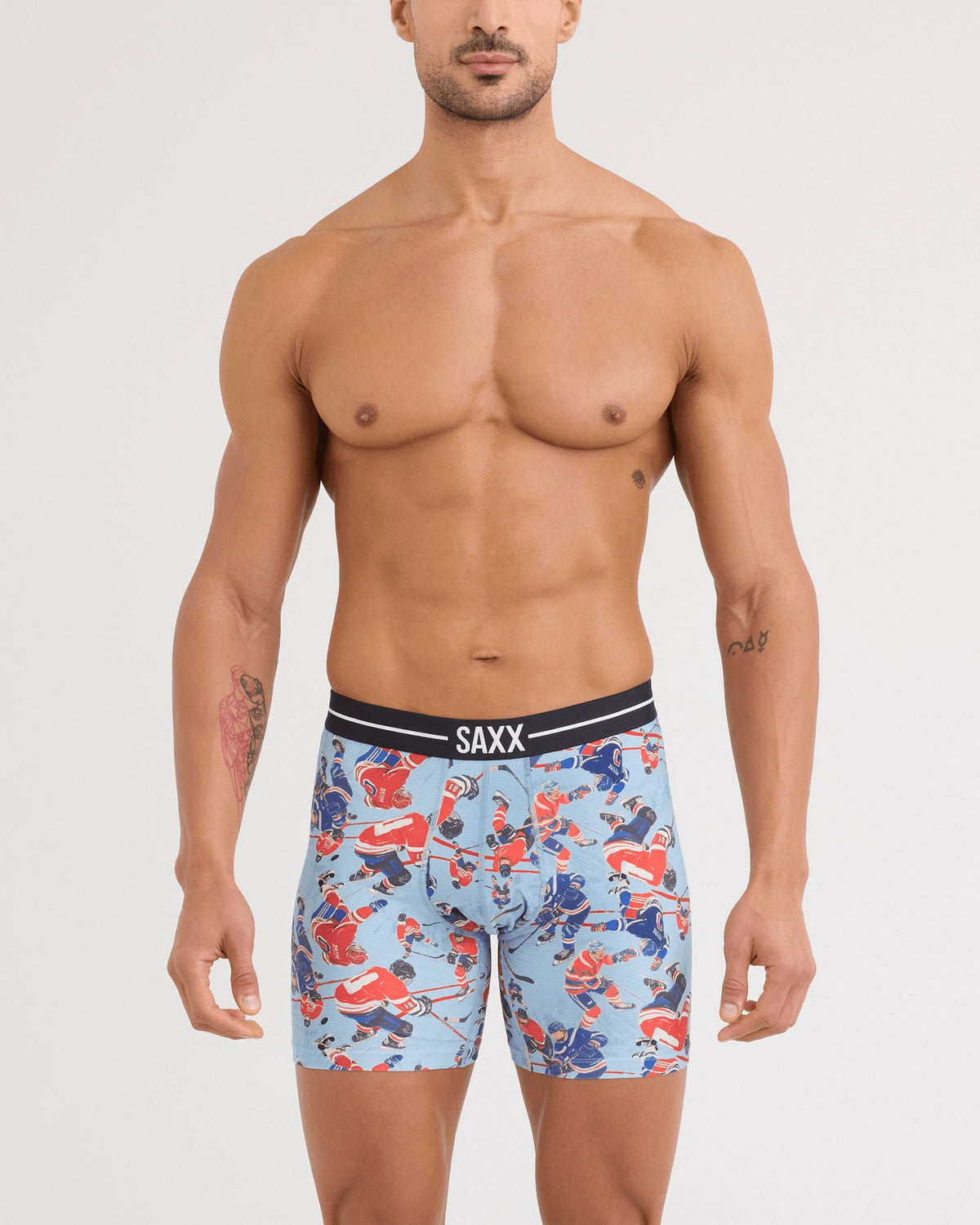 Saxx Volt Breathable Mesh Boxer Brief - Hockey Brawl Blue, on model, front