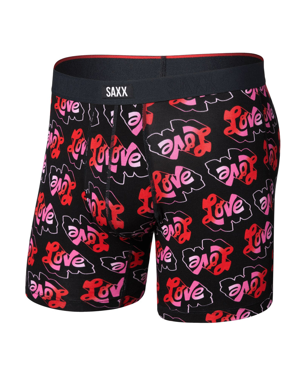 Saxx Vibe Xtra Soft Comfort Boxer Brief - Love Mark Black, front, flat