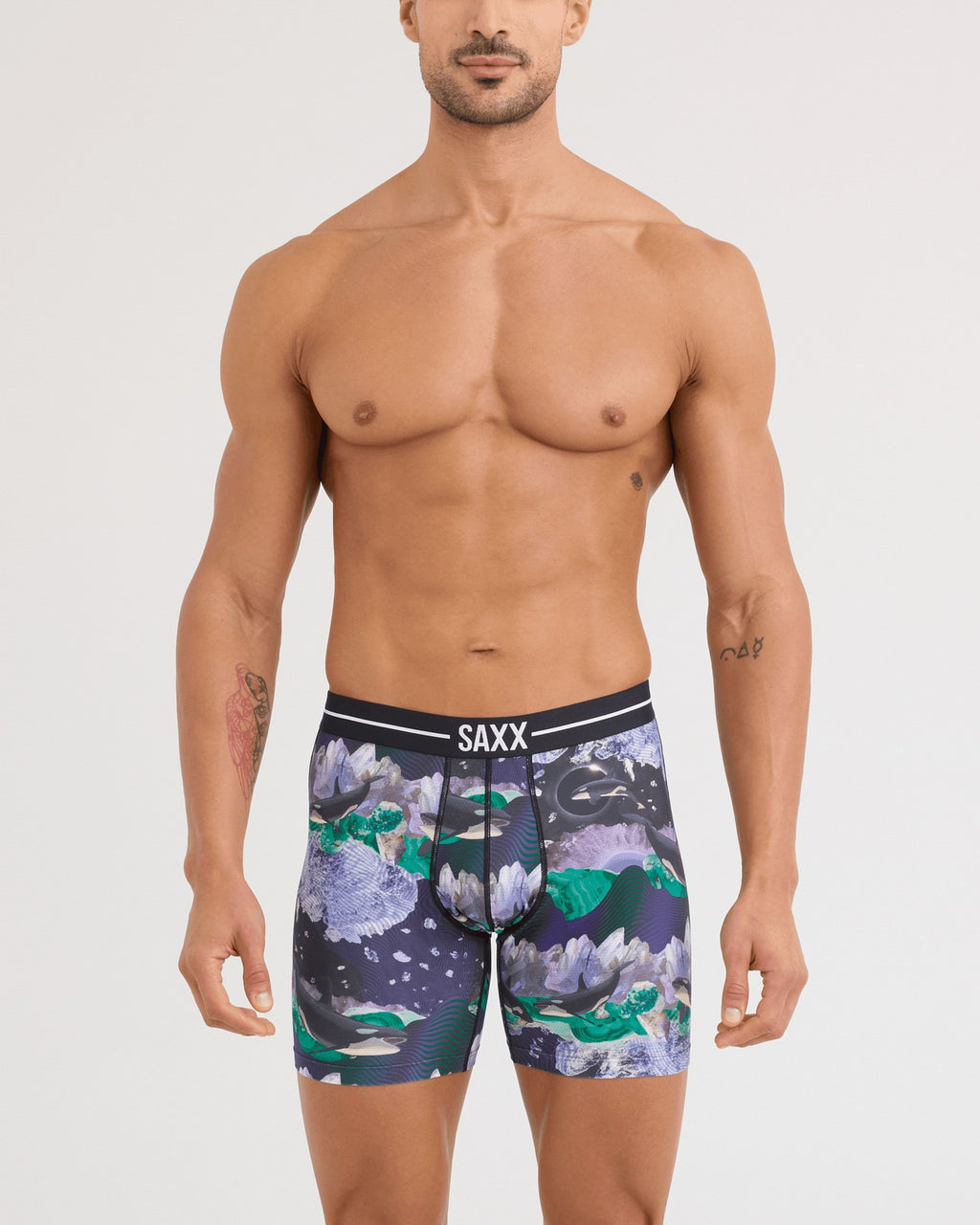 Saxx Volt Breathable Mesh Boxer Brief - Midnight Sun Black, on model, front
