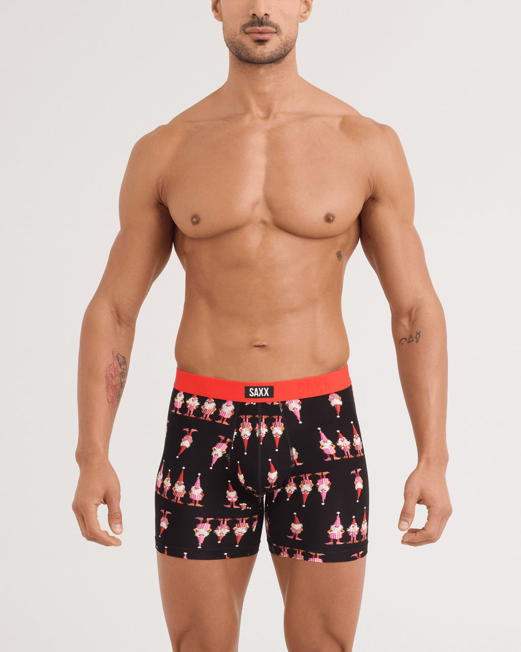 Saxx Vibe Xtra Soft Comfort Boxer Brief - Nick in a Box Black, on model, front