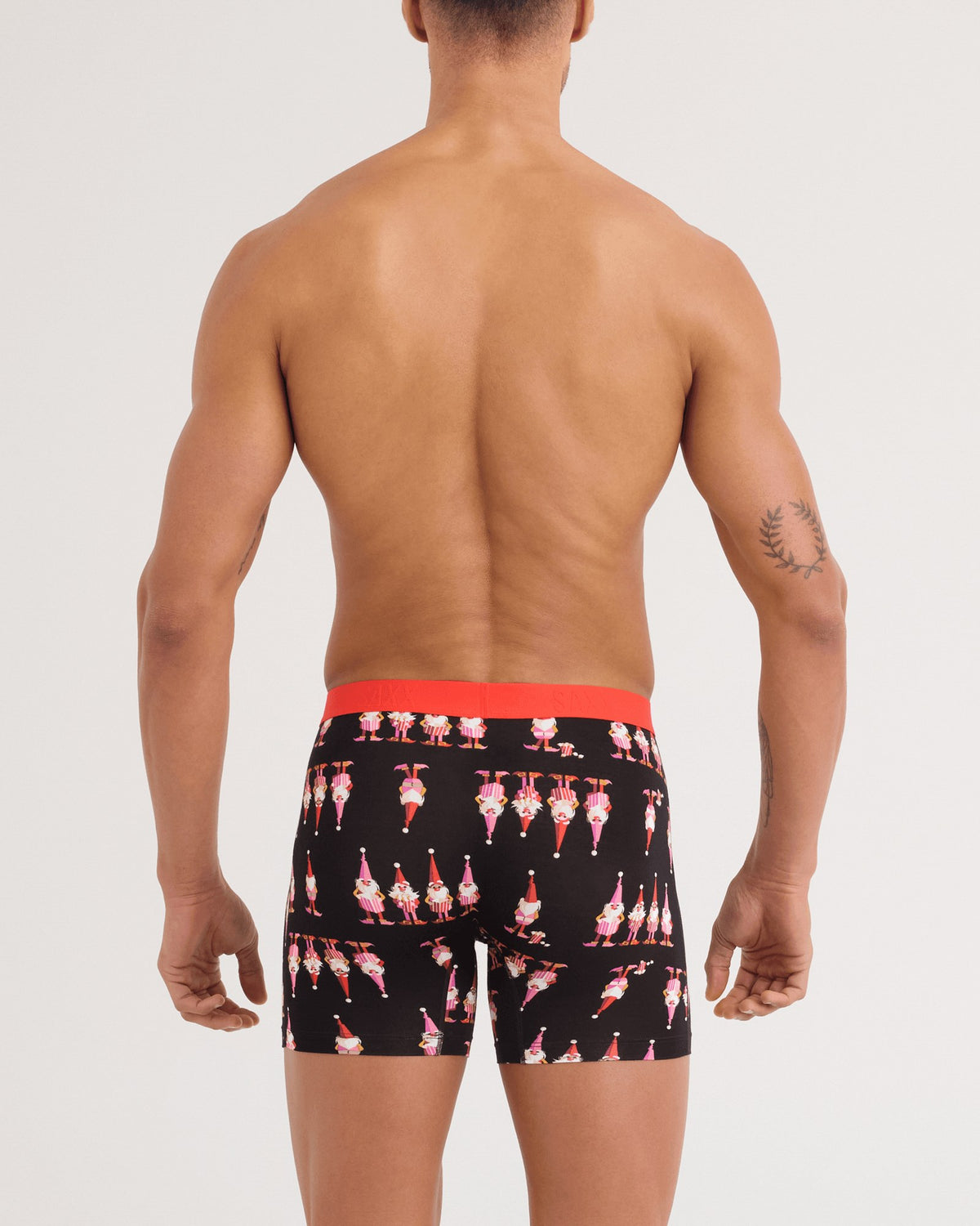 Saxx Vibe Xtra Soft Comfort Boxer Brief - Nick in a Box Black, on model, back