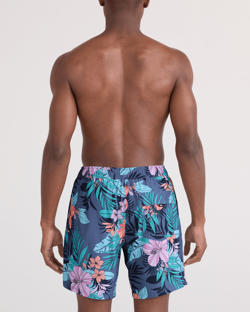 Saxx Oh Buoy 2N1 Swim Volley Short 7 inch - Hibiscus Jungle Indigo on model back