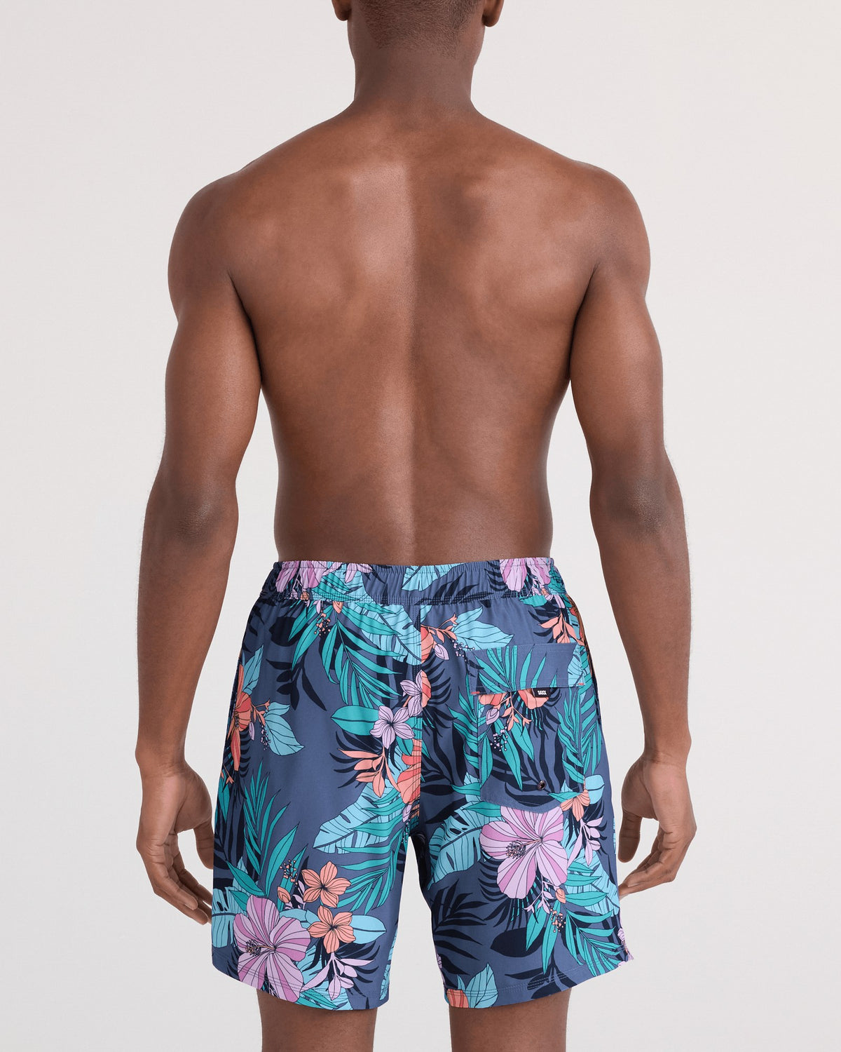 Saxx Oh Buoy 2N1 Swim Volley Short 7 inch - Hibiscus Jungle Indigo on model back