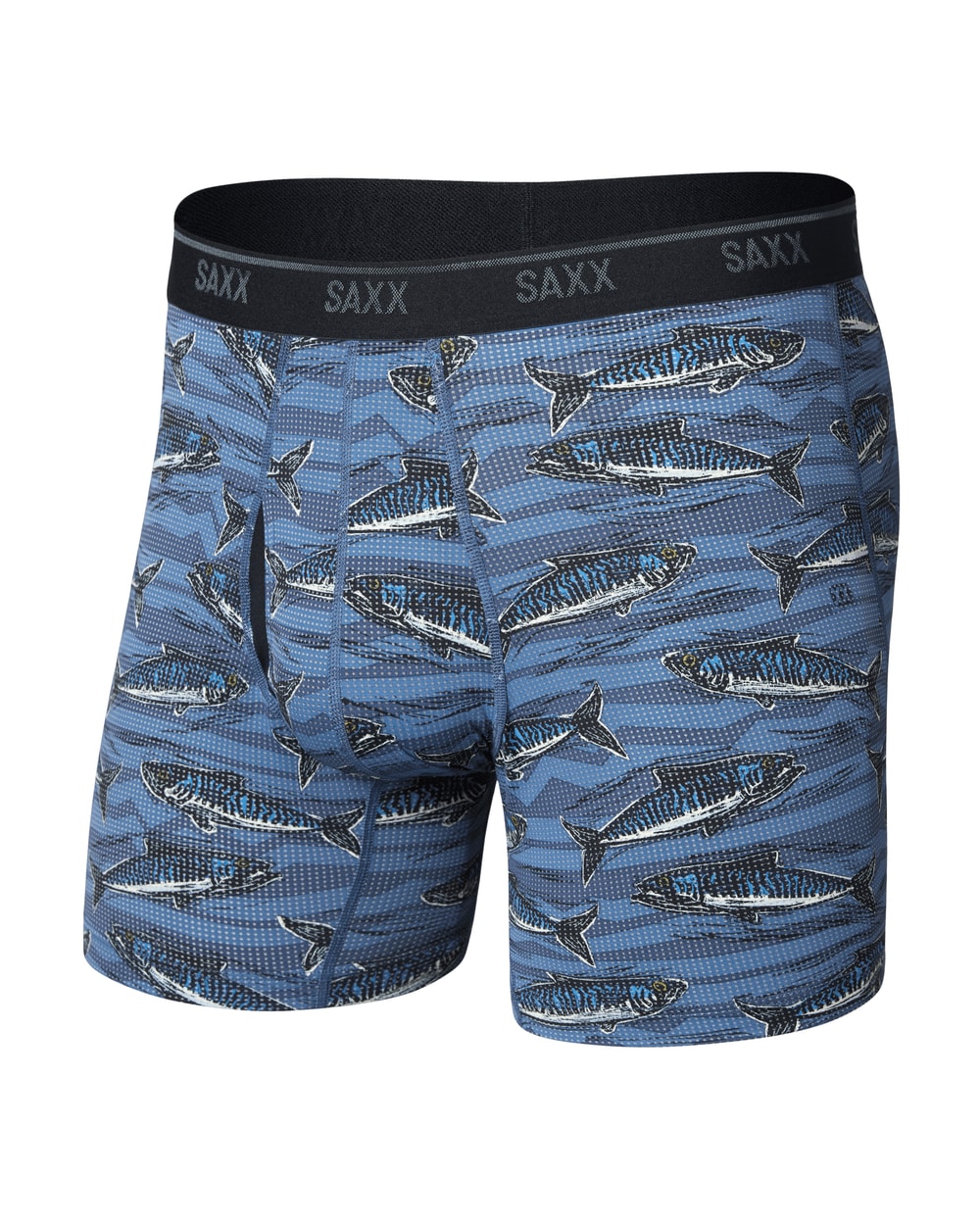 Saxx Quest Quick-Dry Mesh Boxer Brief - Holy Mackrel-Washed Indigo, front flat