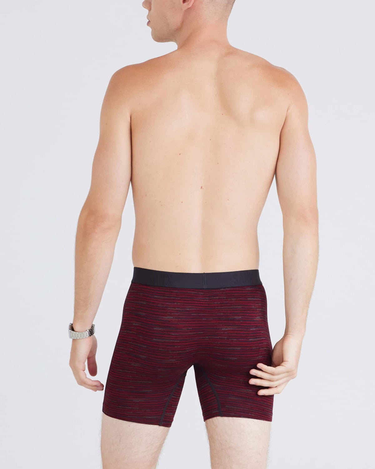 Saxx Vibe Xtra Soft Comfort Boxer Brief (2 Pack) - Spacedye Stripe Black, on model, back