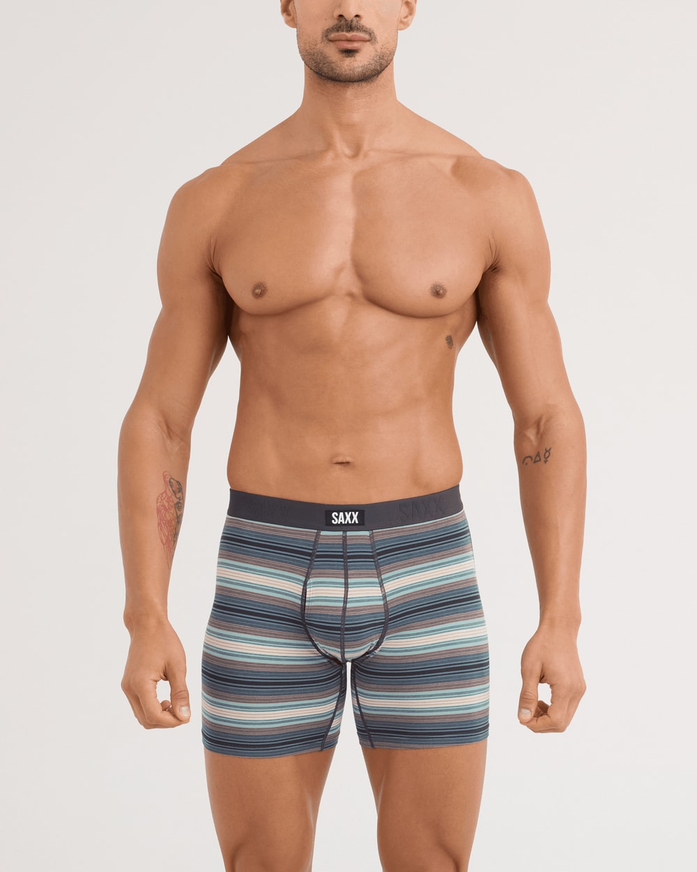 Saxx Vibe Xtra Boxer Brief Fly - Baja Stripe, on model front