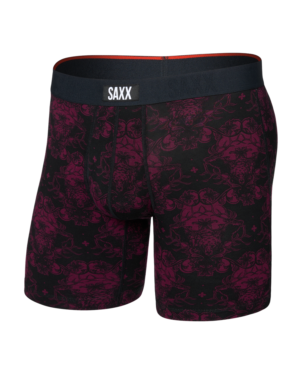 Saxx Vibe Xtra Boxer Brief Fly, Bear Brocade-Maroon, front