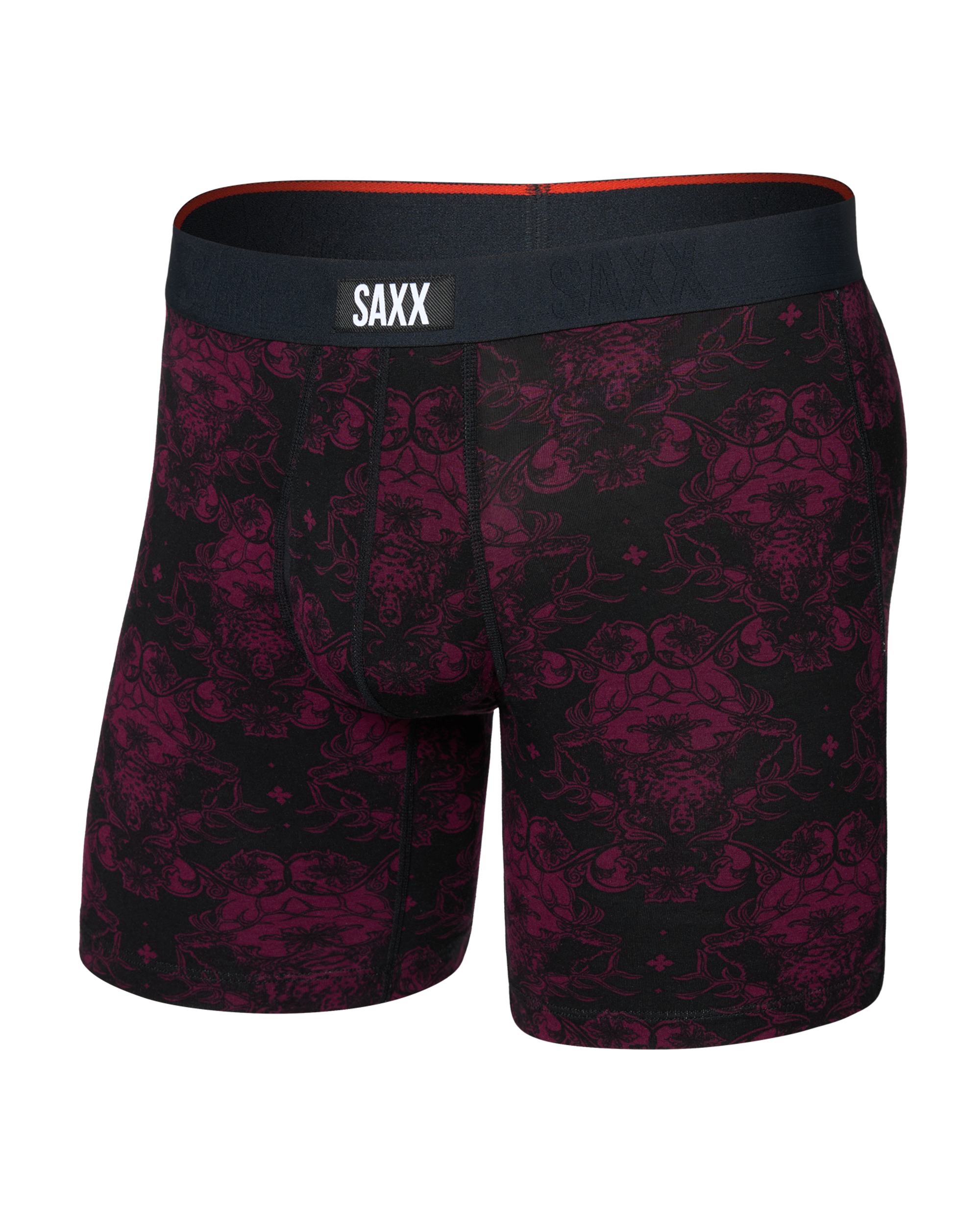 Saxx Vibe Xtra Boxer Brief Fly, Bear Brocade-Maroon, front