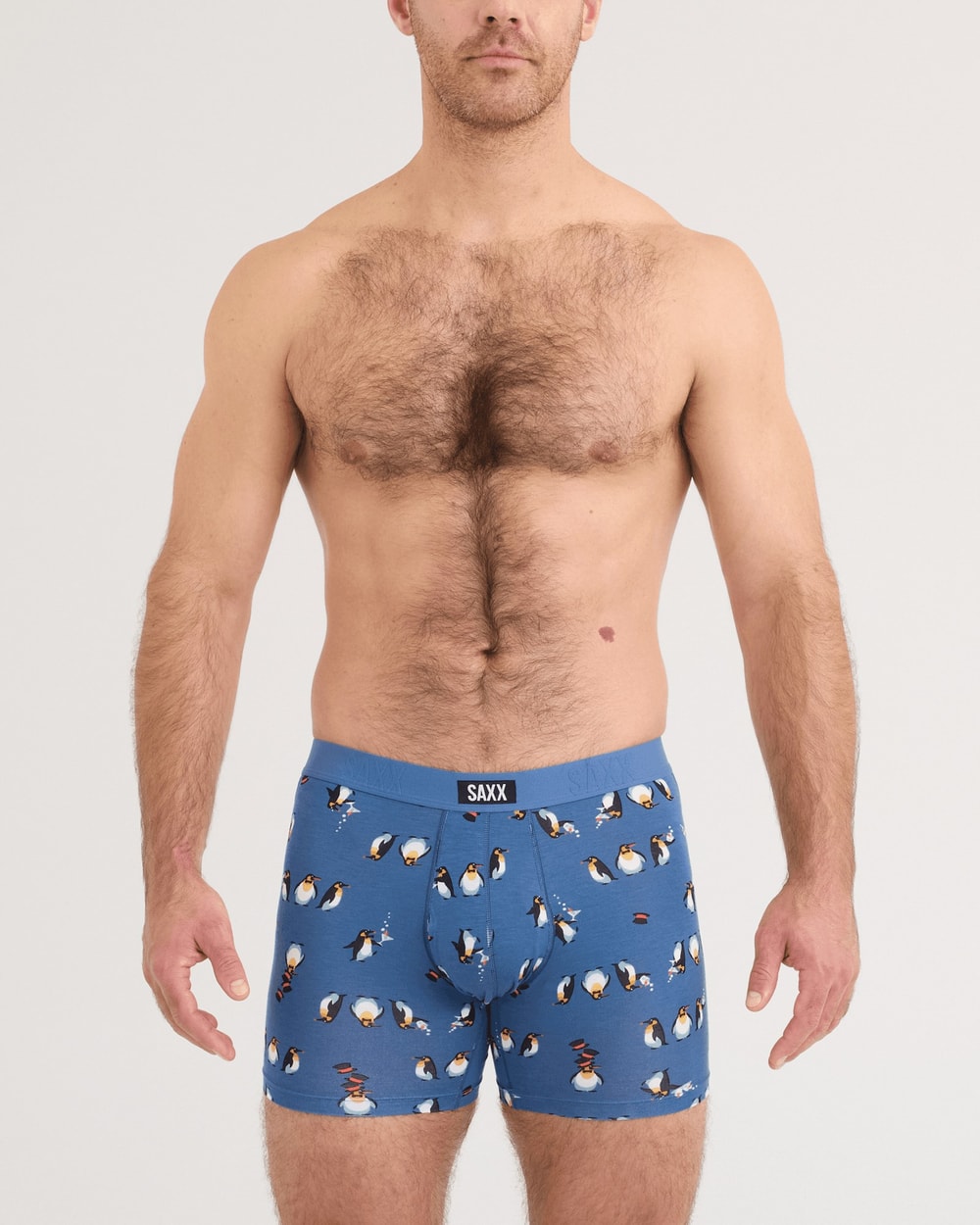 Saxx Vibe Xtra Soft Comfort Boxer Brief - Black Tie Affair Blue, on model, front