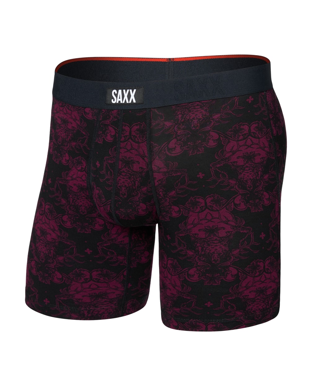 Saxx Vibe Xtra Boxer Brief Fly, Bear Brocade-Maroon, front