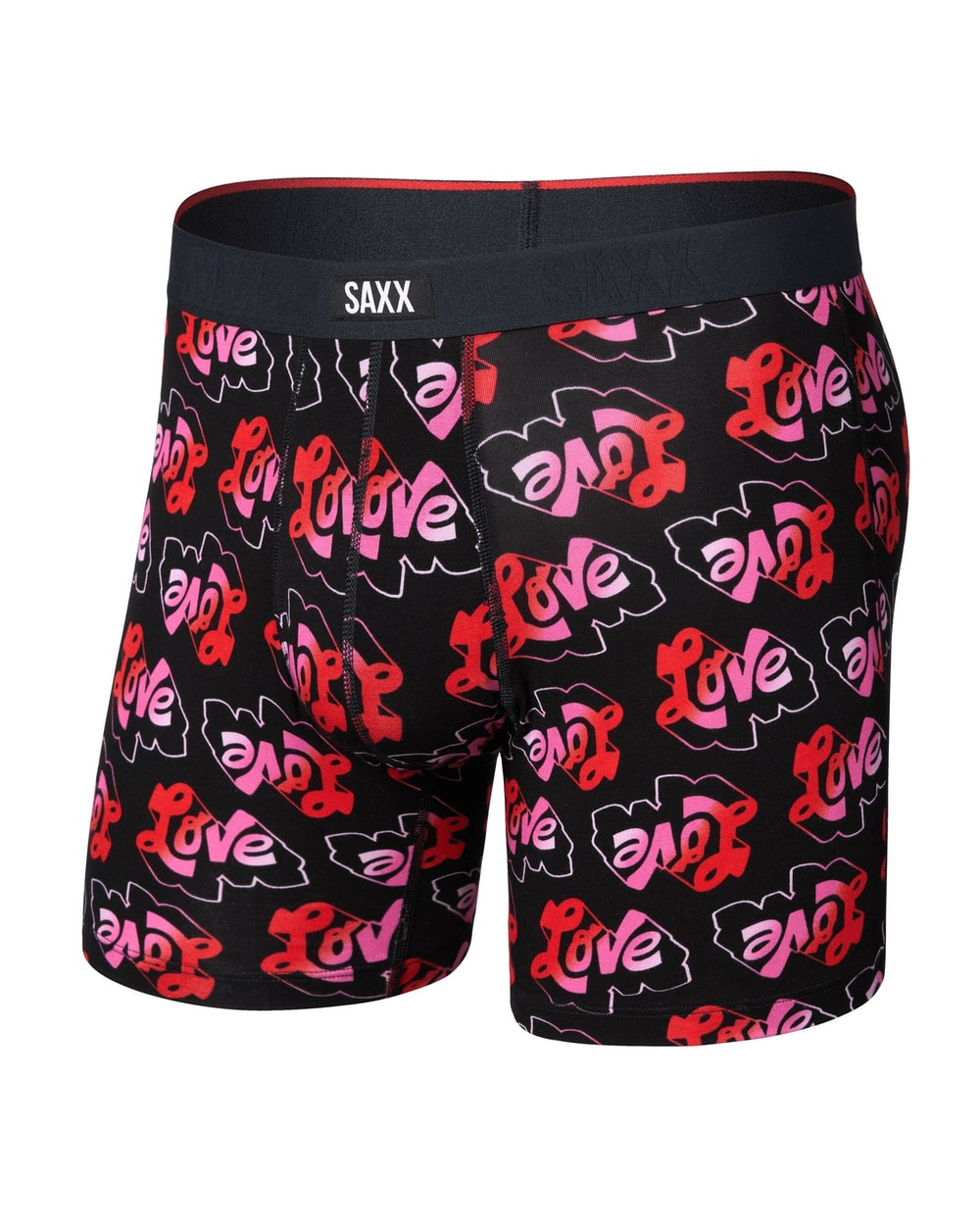 Saxx Vibe Xtra Soft Comfort Boxer Brief - Love Mark Black, front, flat