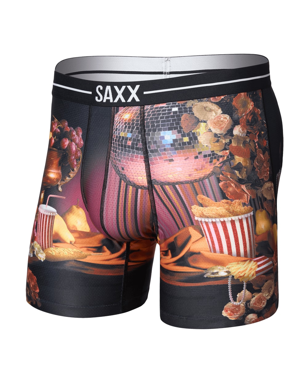 Saxx Volt Breathable Mesh Boxer Brief - Disco Fries-Maroon, front flat