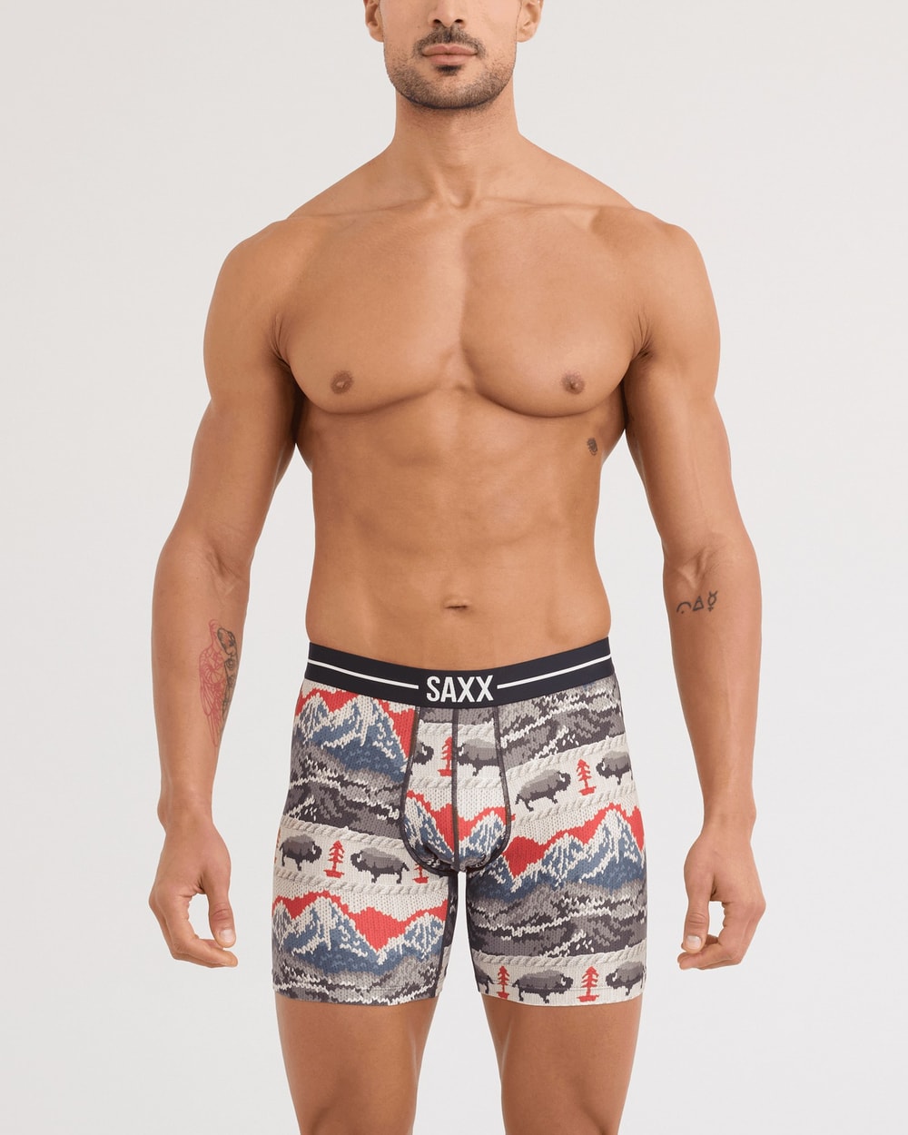 Saxx Volt Breathable Mesh Boxer Brief - Hiking Sweater Cream, on model, front