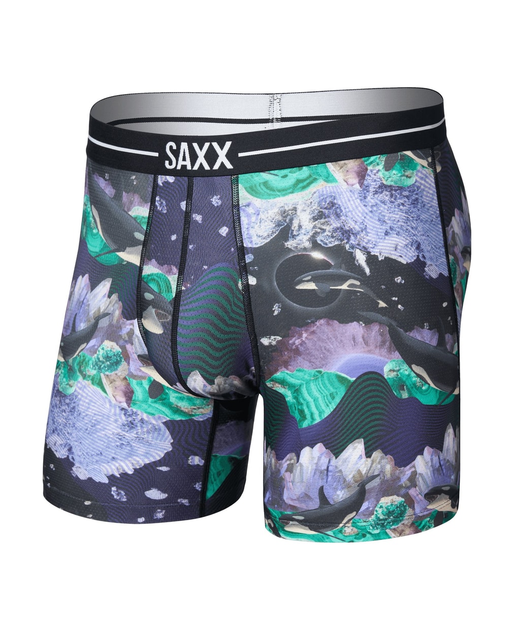 Saxx Volt Breathable Mesh Boxer Brief - Midnight Sun Black, front, flat