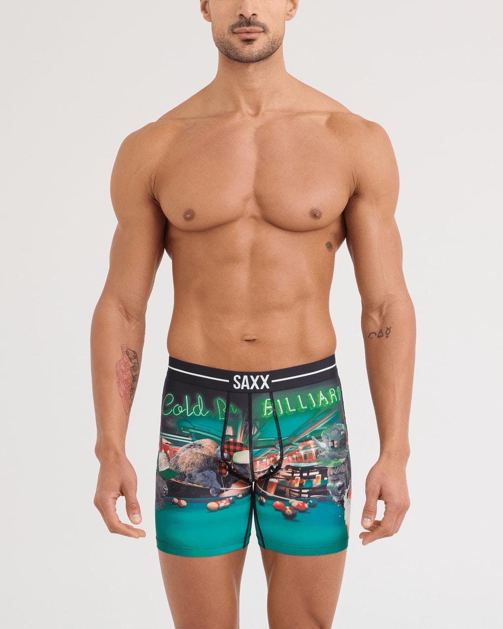 Saxx Volt Breathable Mesh Boxer Brief - TGI Guyday Green, on model front