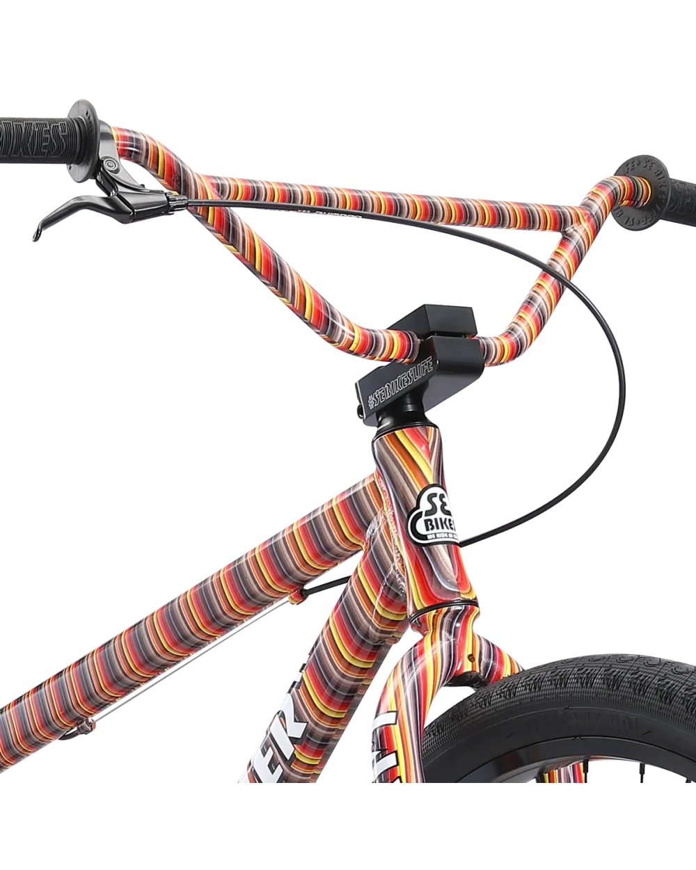 SE Big Flyer 29" BMX bike in Striped Fusion, stem and head badge detail