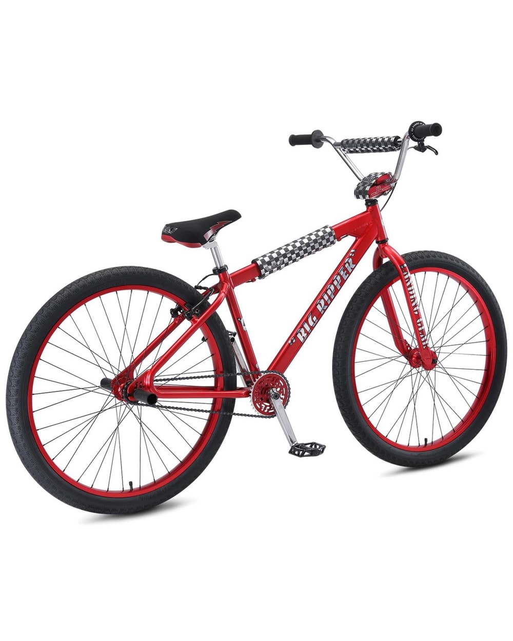 SE Big Ripper 29" BMX bike in Red Ano, three-quarter rear view