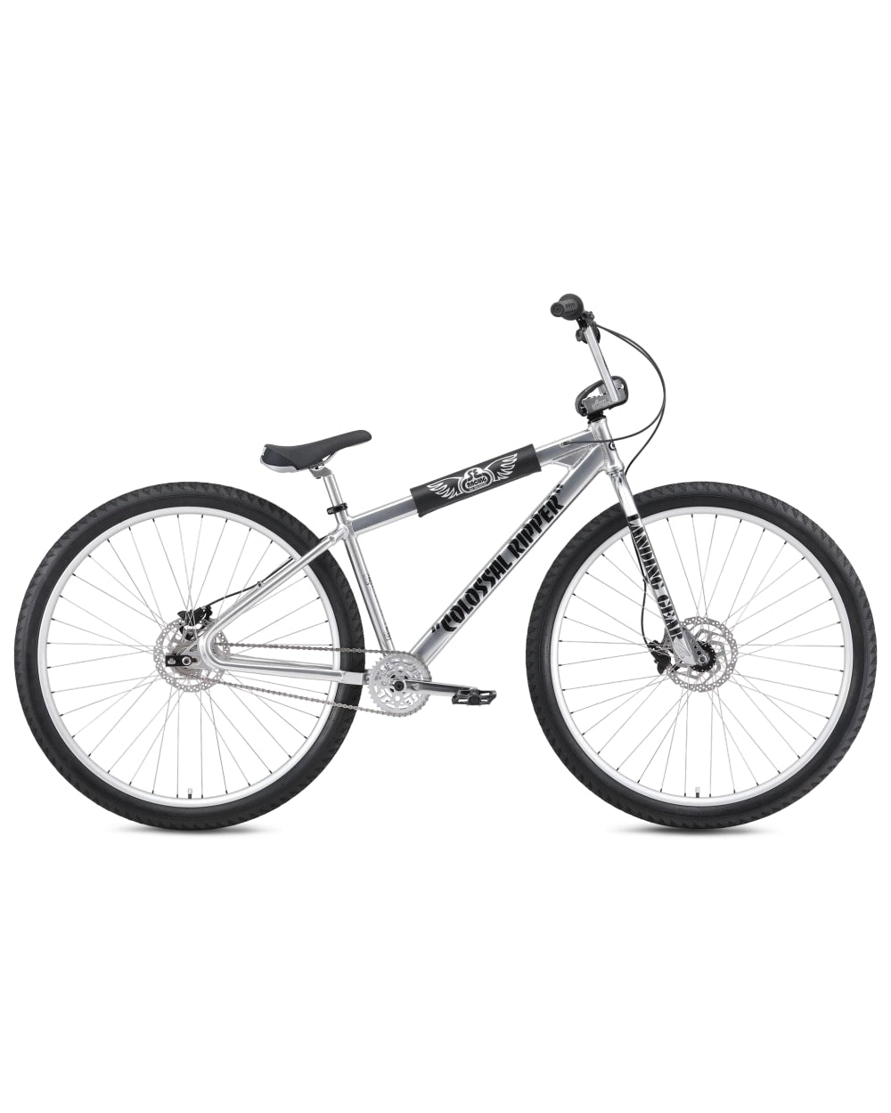 SE Colossal Ripper 32" BMX bike in High Polish Silver, side profile