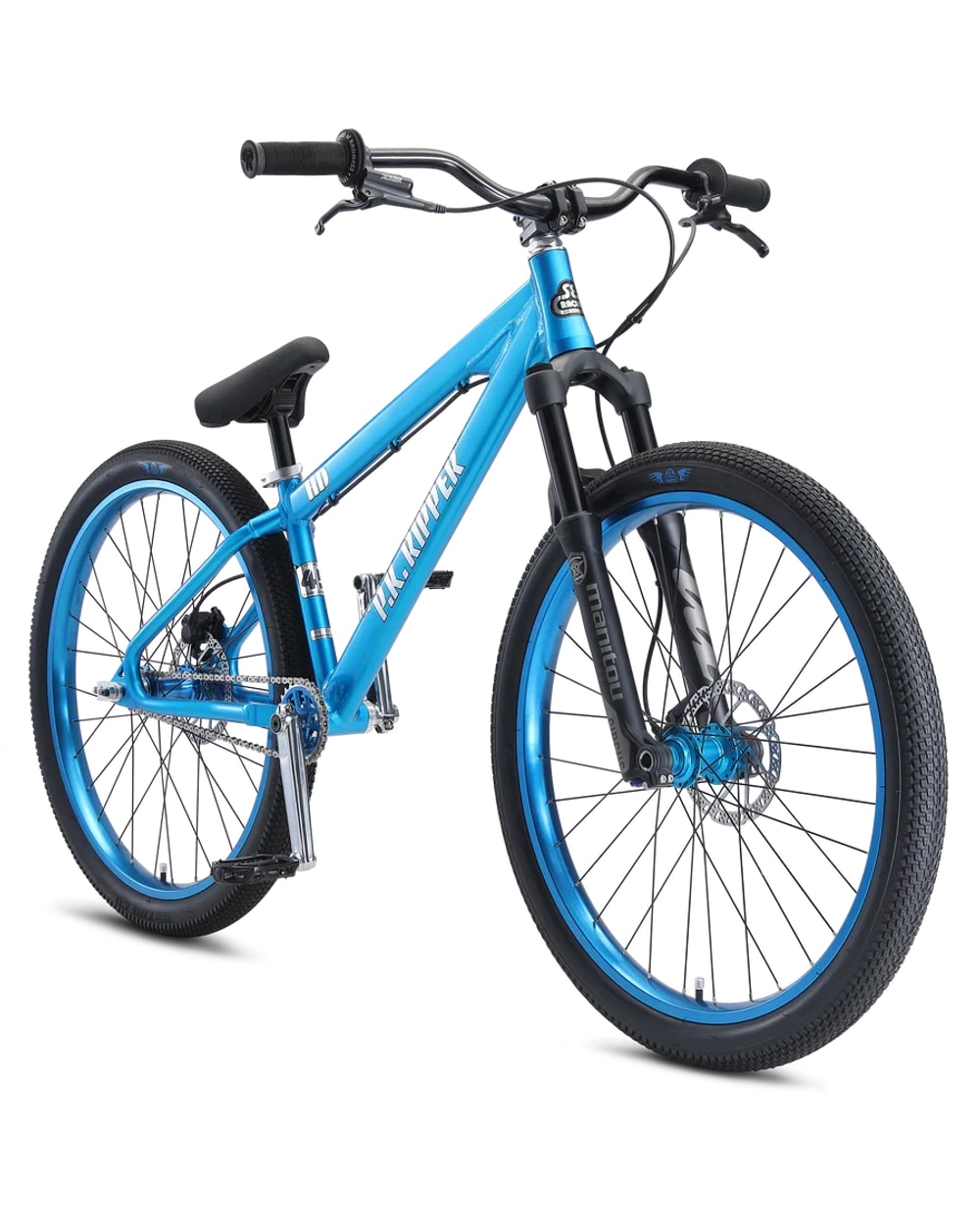 SE DJ Ripper HD 26" dirt jump bike in Shiny Blue, three-quarter front view