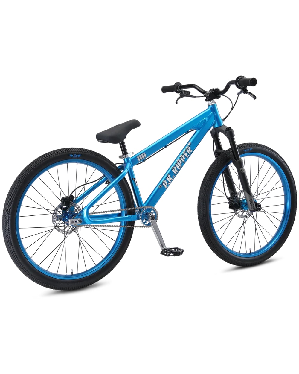 SE DJ Ripper HD 26" dirt jump bike in Shiny Blue, three-quarter rear view