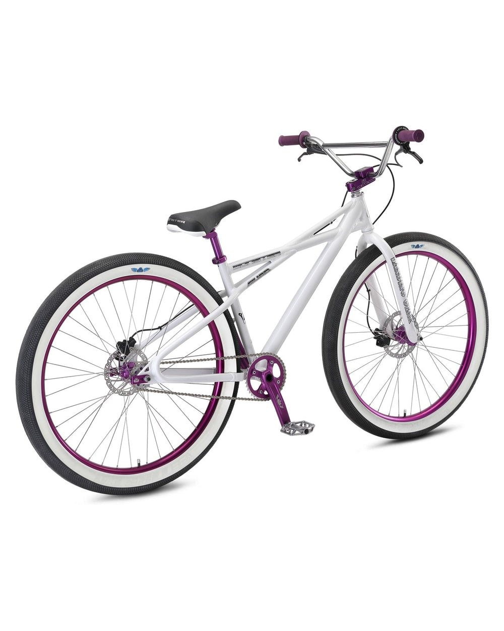 SE Monster Quad 29" BMX bike in Arctic White, front three-quarter with fork detail