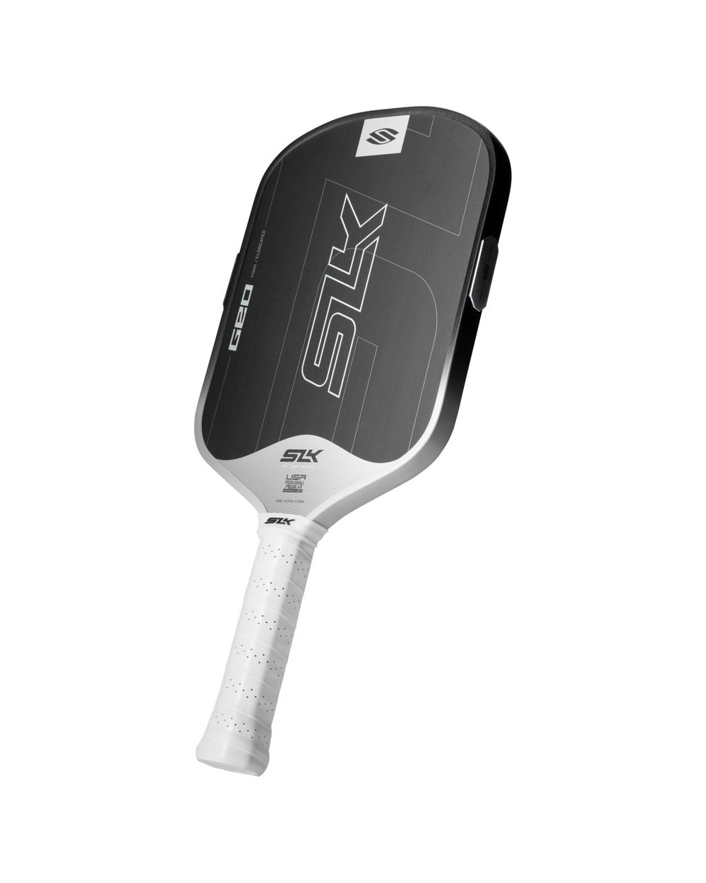 Selkirk SLK Geo Elongated Pickleball Paddle - White, angled view
