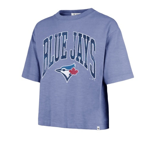 '47 Brand Women's Mindi Heavy Slub Crop Tee - Toronto Blue Jays, blue, front view